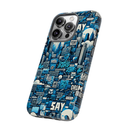 Protective Phone Case with 3D Urban Design in Blue for Stylish Protection – Trendy Accessory Compatible with iPhone 13, 14, 15 & 16 – All Models Including Pro, Pro Max & Plus