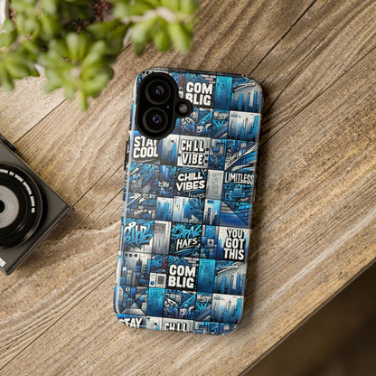 Vibrant 3D Wrap Protective Phone Case in Blue Urban Aesthetic Design for Stylish Smartphone Protection Compatible with iPhone 13, 14, 15 & 16 – All Models Including Pro, Pro Max & Plus