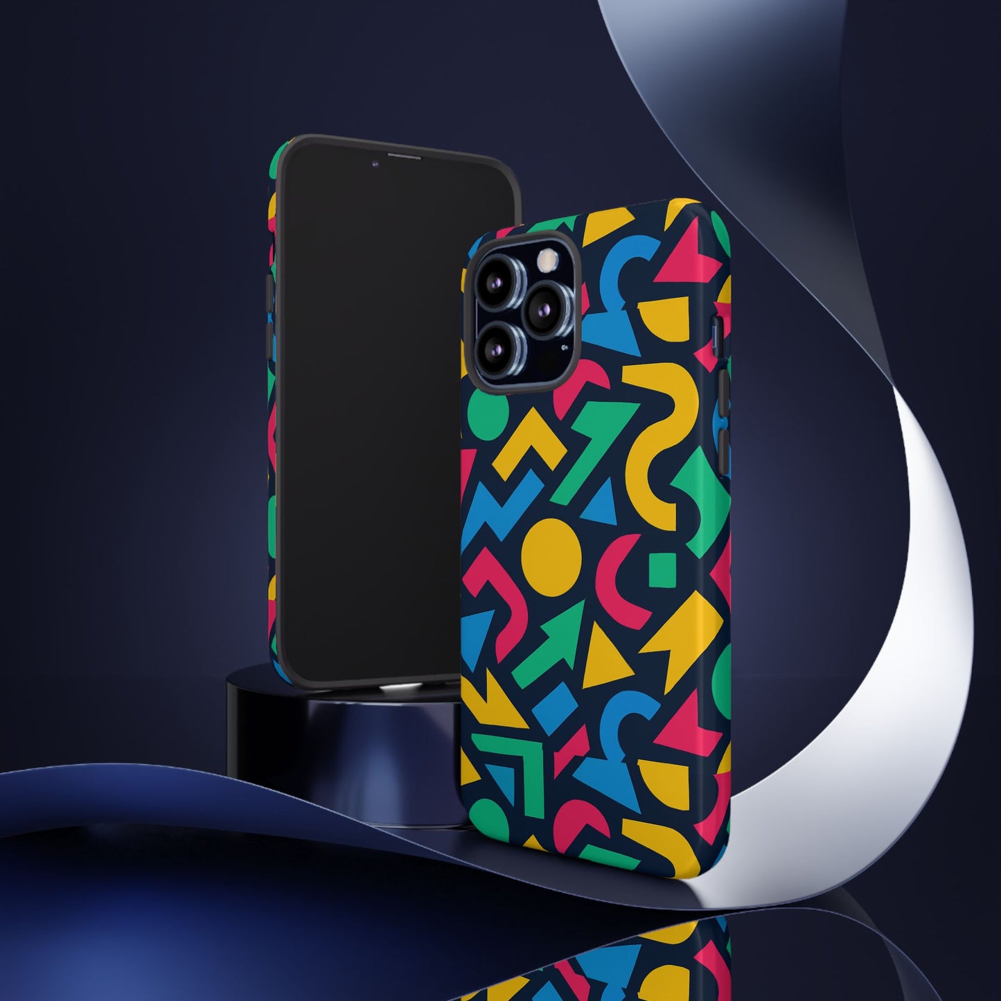 vibrant 3d geometric print phone case for men and women – stylish protection with multicolour design, compatible with iphone 13, 14, 15 & 16 – all models including pro, pro max & plus