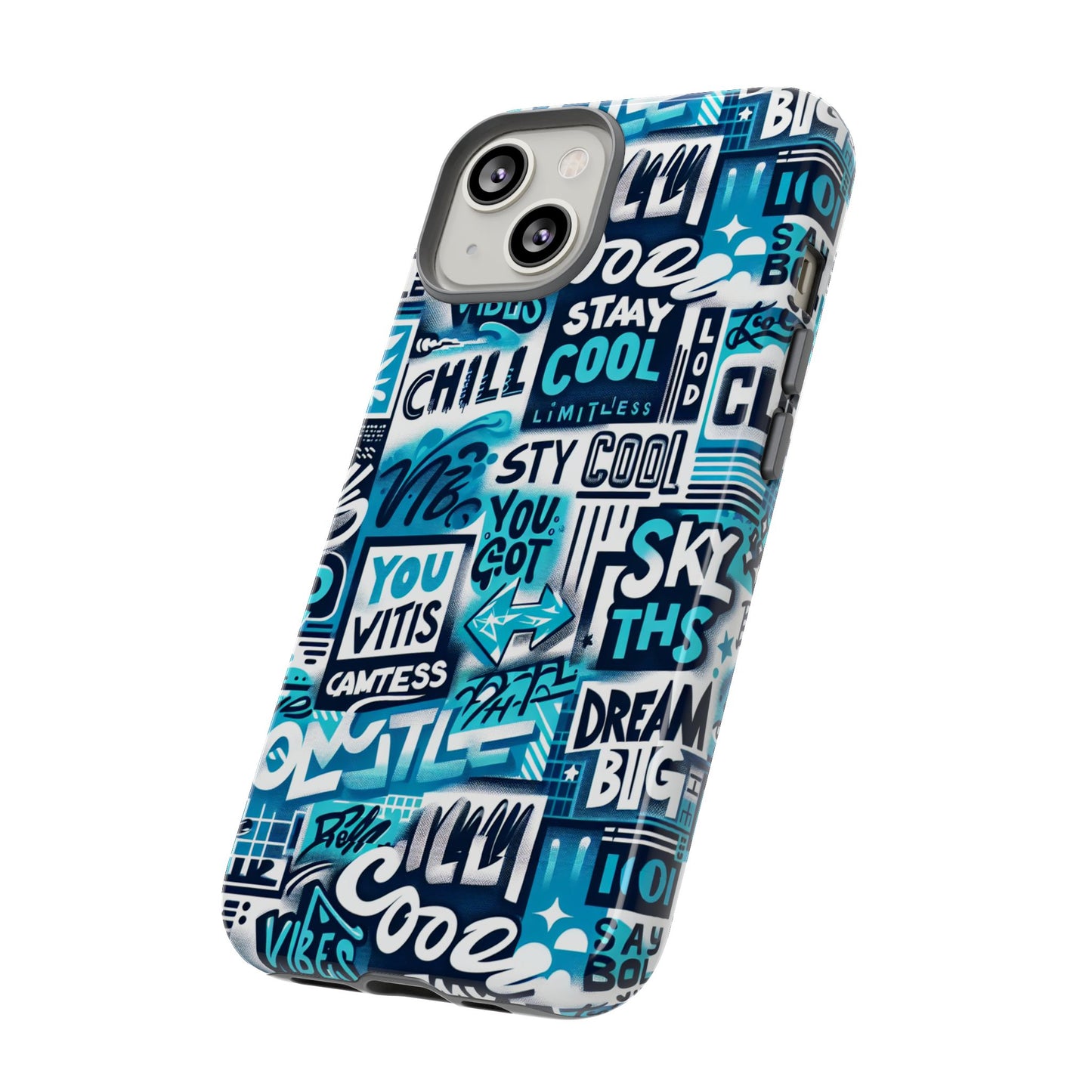 vibrant 3d graphic phone case in blue for stylish protection – playful design – compatible with iphone 13, 14, 15 & 16 – all models including pro, pro max & plus