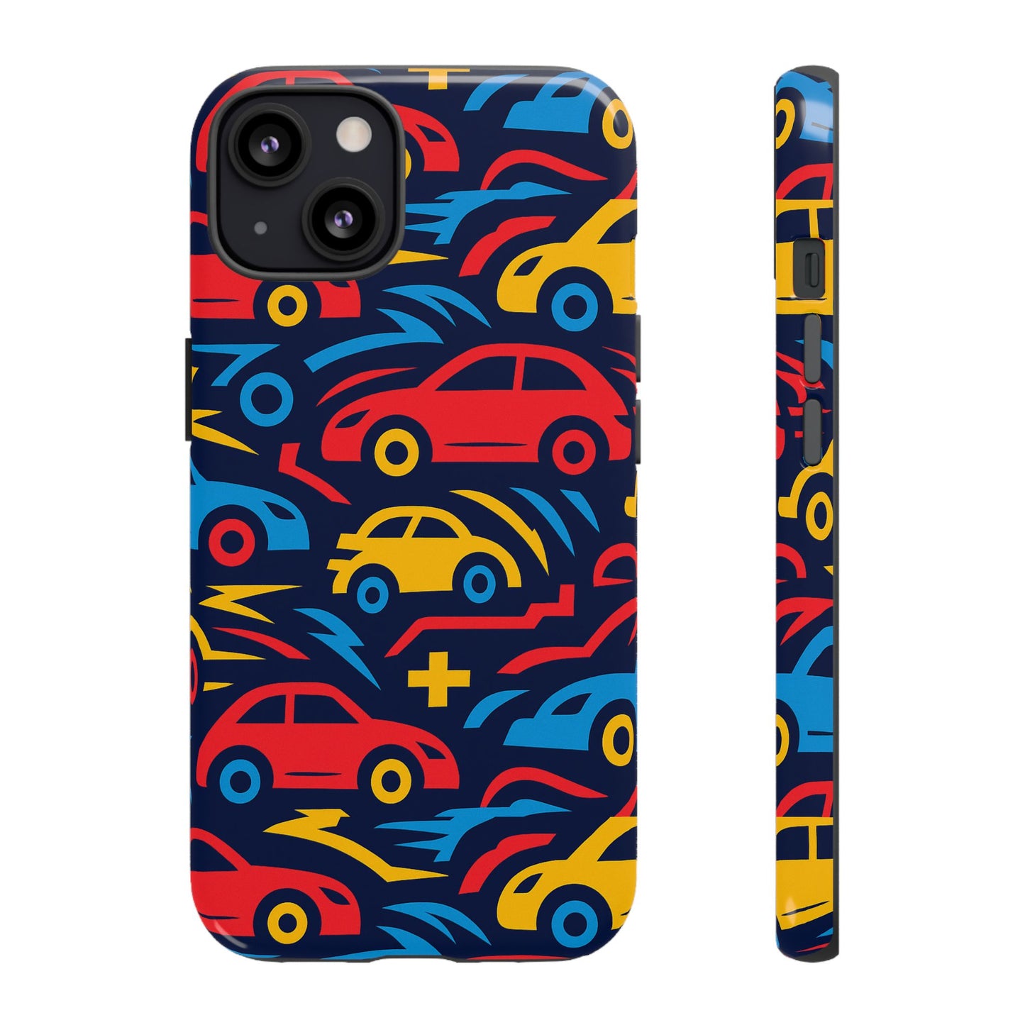 multicolour retro 3d wrap protective phone case with vibrant car design for stylish protection compatible with iphone 13, 14, 15 & 16 – all models including pro, pro max & plus