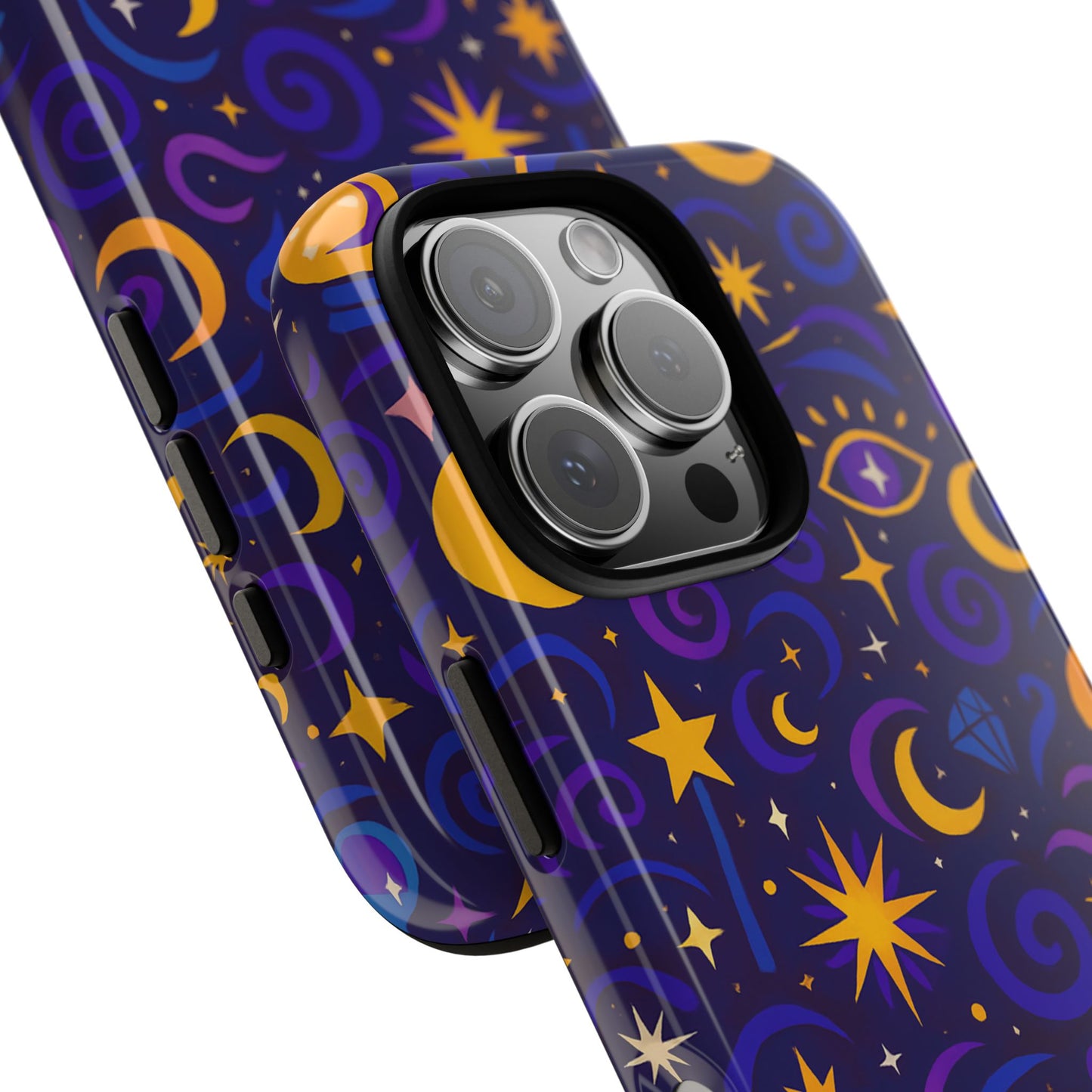 vibrant 3d cosmic design phone case for stylish protection with multicolour stars and swirls compatible with iphone 13, 14, 15 & 16 – all models including pro, pro max & plus