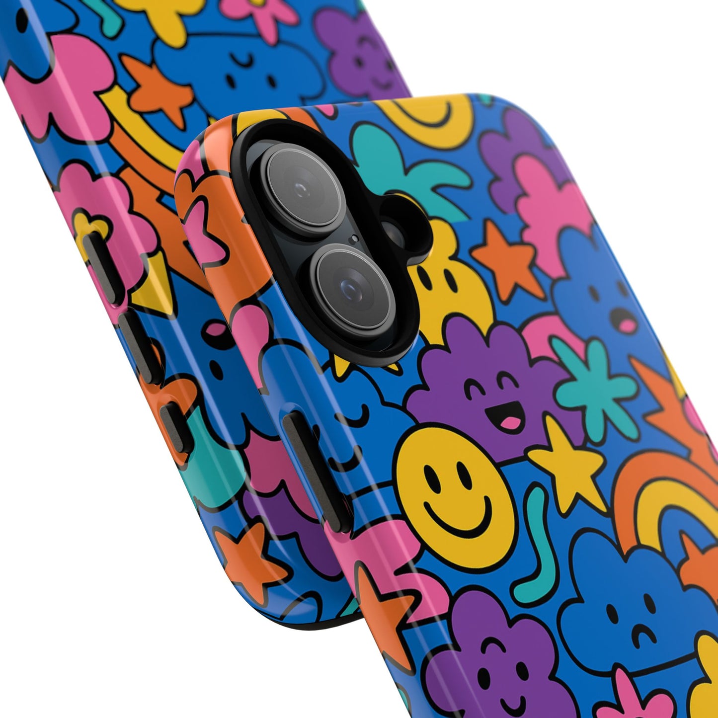 vibrant cartoon protective phone case with playful multicolour design – unisex fashion accessory – compatible with iphone 13, 14, 15 & 16 – all models including pro, pro max & plus