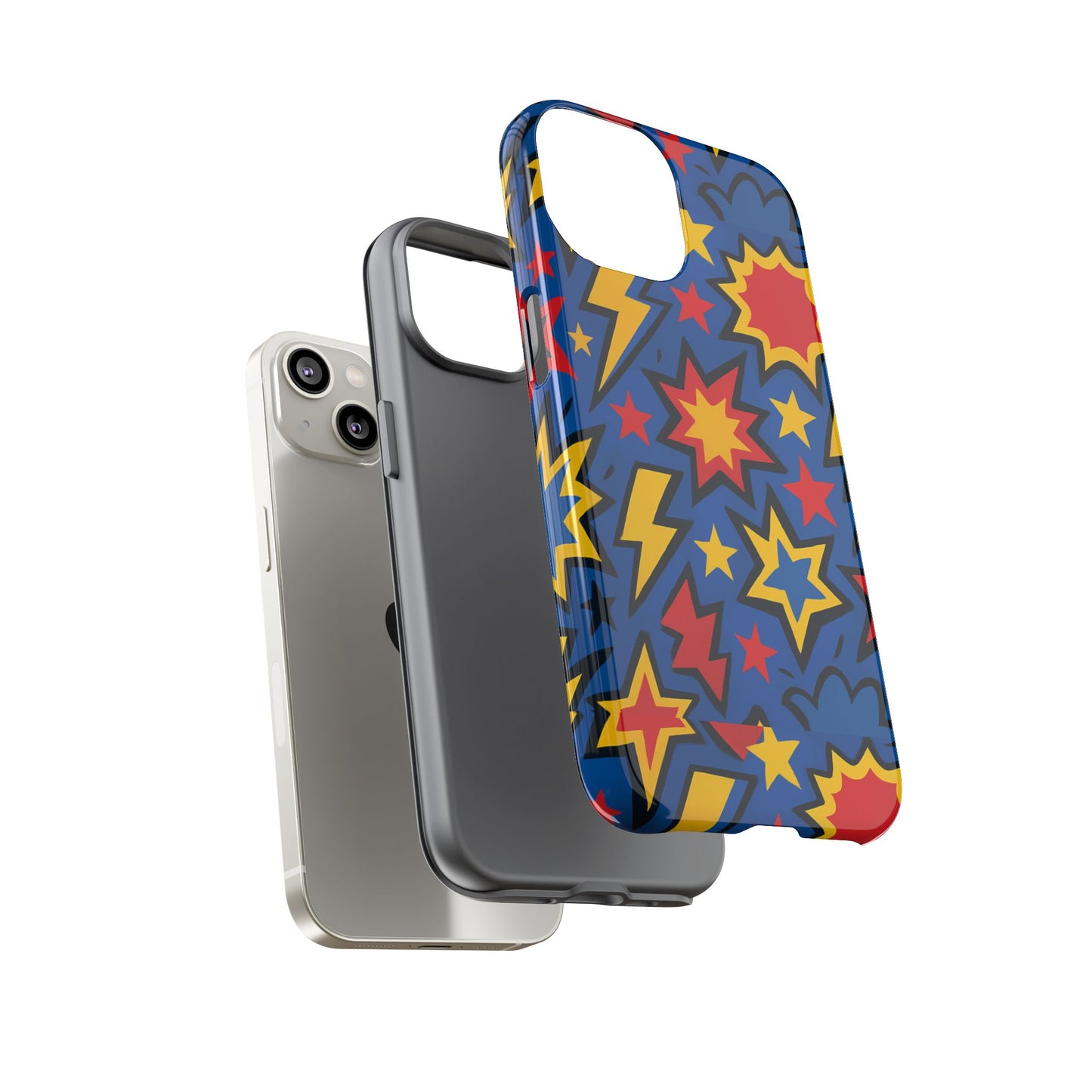 vibrant 3d superhero design protective phone case for fun retro style and unique expression compatible with iphone 13, 14, 15 & 16 – all models including pro, pro max & plus