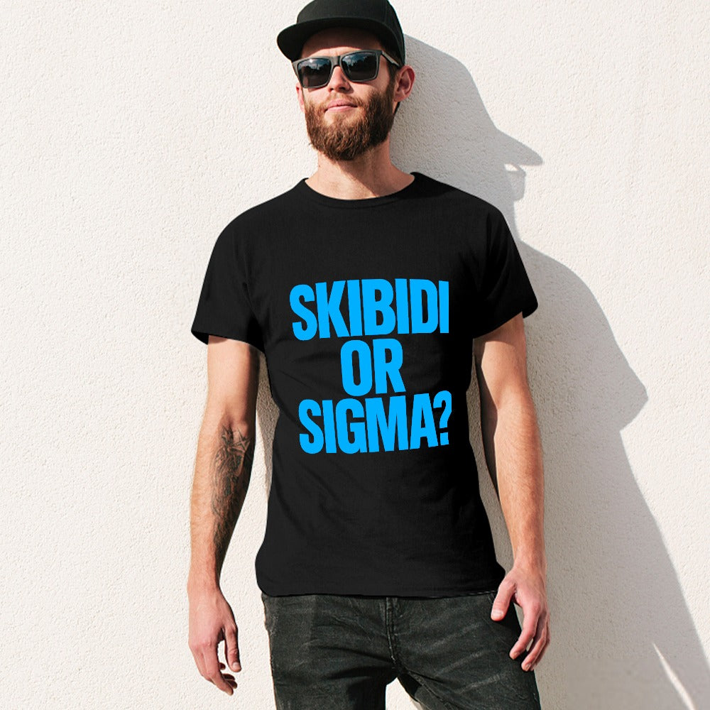 men's t-shirt 100% cotton skibidi or sigma? casual graphic tee for everyday wear, comfortable fit, bold statement print, ideal for gym, lounging or out with friends