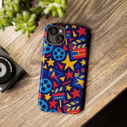 Vibrant Movie Theme Protective Phone Case with 3D Wrap Design – Colourful Stars and Film Reels – Stylish Protection Compatible with iPhone 13, 14, 15 & 16 – All Models Including Pro, Pro Max & Plus