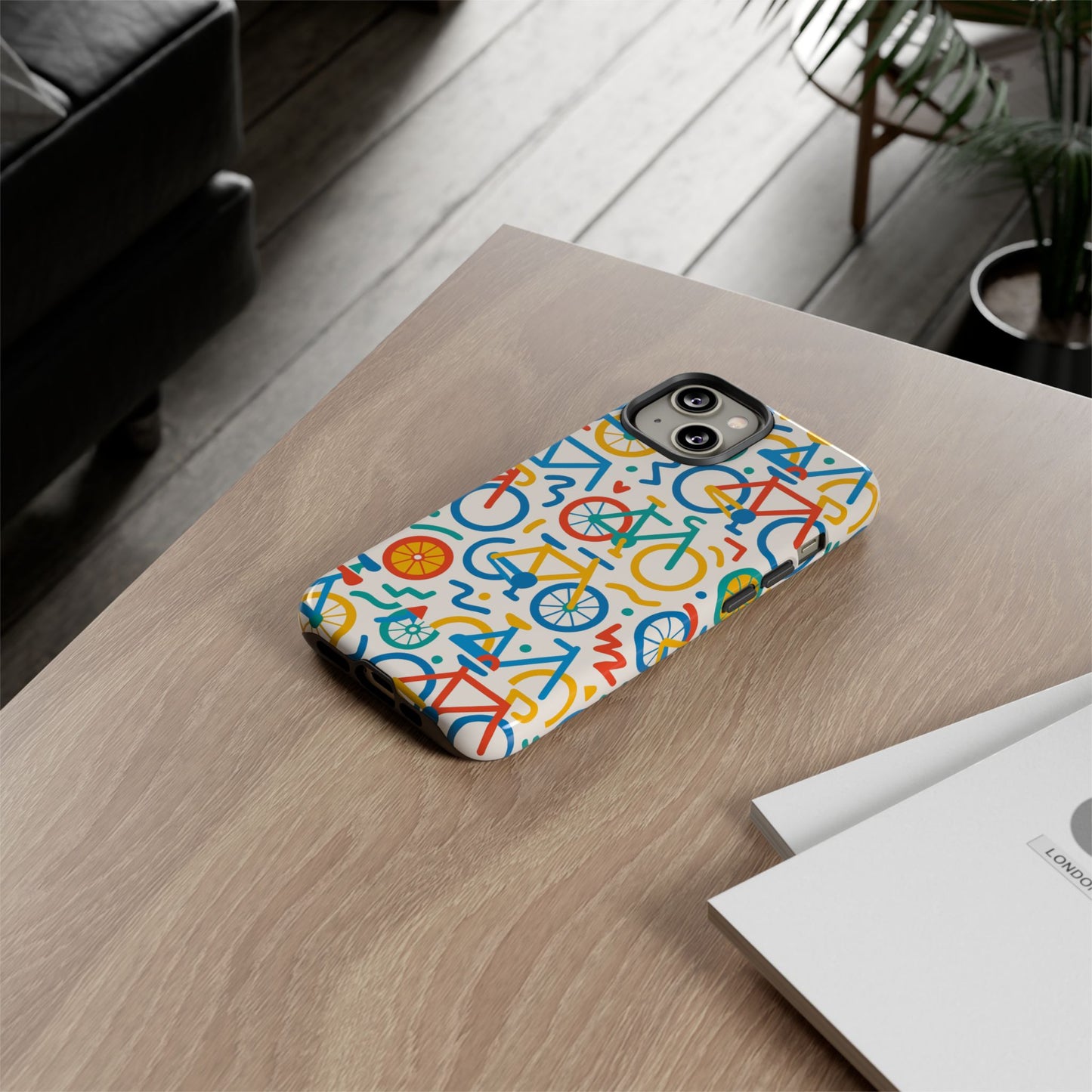 vibrant 3d bicycle print protective phone case – colourful unisex accessory for style and fun – compatible with iphone 13, 14, 15 & 16 – all models including pro, pro max & plus