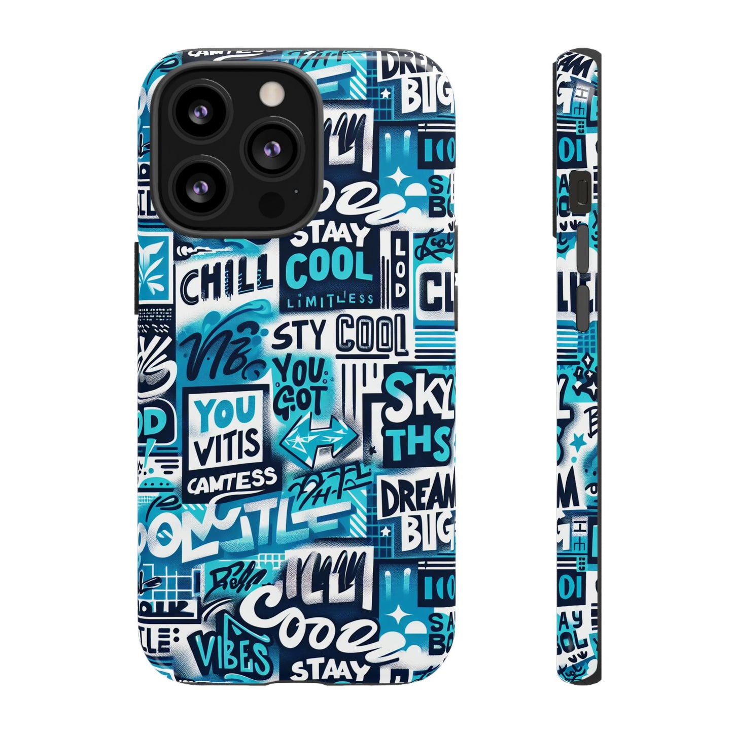 vibrant 3d graphic phone case in blue for stylish protection – playful design – compatible with iphone 13, 14, 15 & 16 – all models including pro, pro max & plus