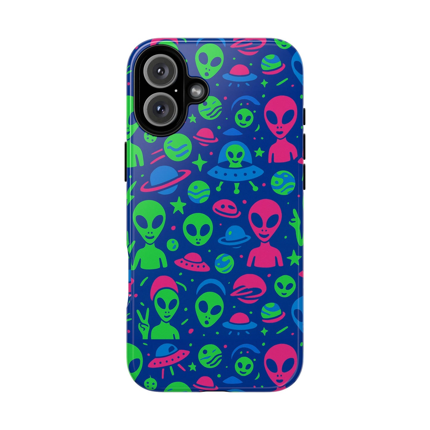 vibrant multicolour alien 3d wrap phone case in retro anime style for stylish protection compatible with iphone 13, 14, 15 & 16 – all models including pro, pro max & plus