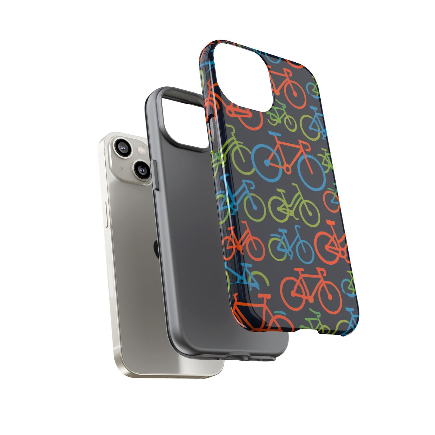 multicolour bicycle print protective phone case for smartphones – vibrant style and trendy accessory compatible with iphone 13, 14, 15 & 16 – all models including pro, pro max & plus