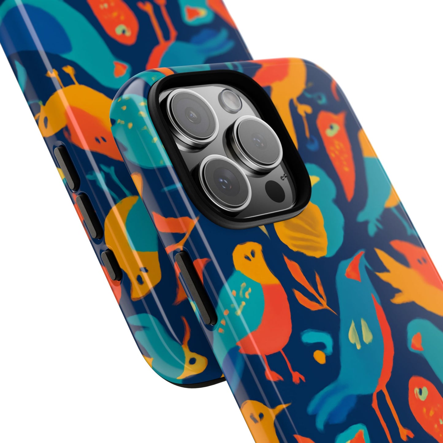 vibrant multicolour bird design phone case for stylish protection – compatible with iphone 13, 14, 15 & 16 – all models including pro, pro max & plus