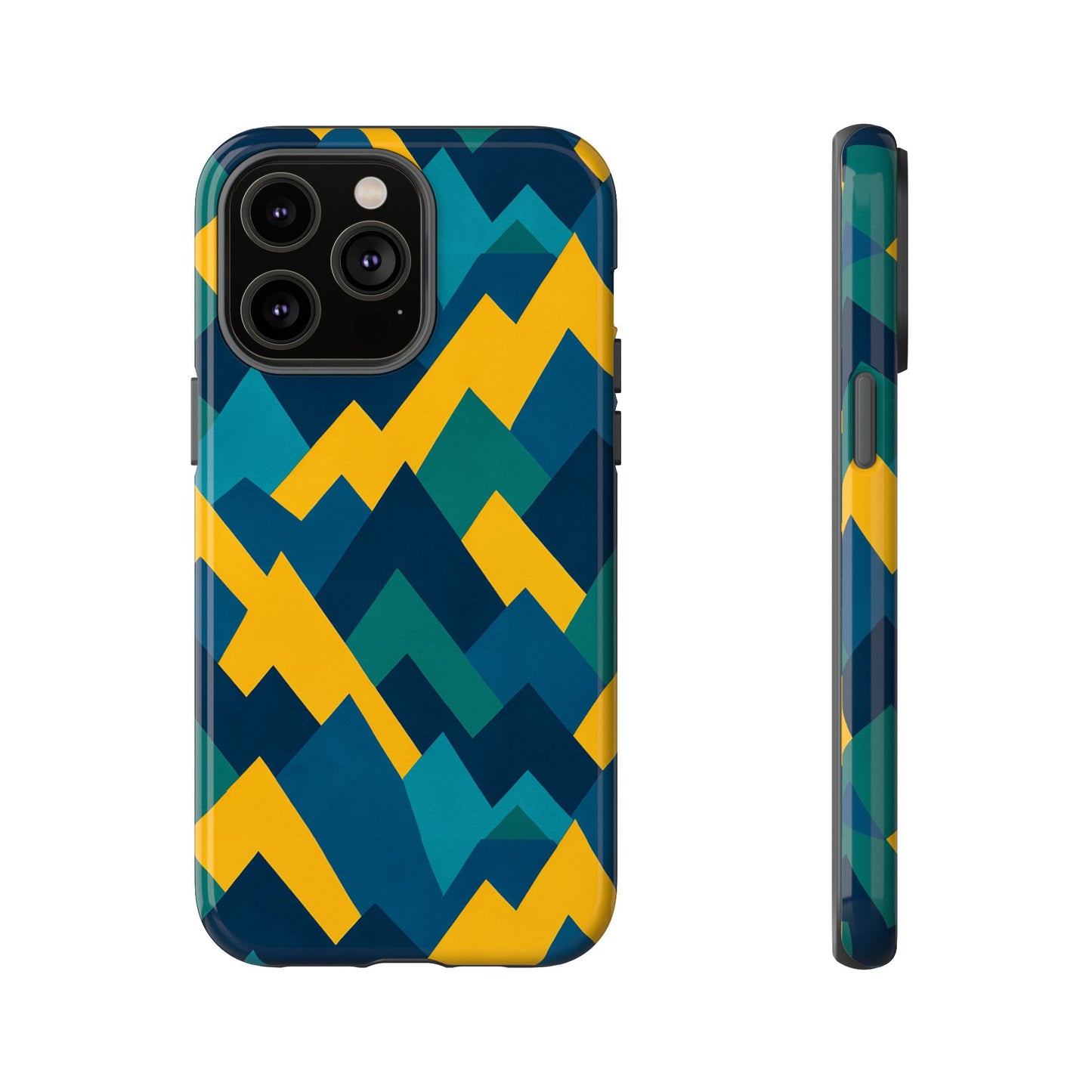 vibrant geometric mountain design protective phone case for unique style and durable protection compatible with iphone 13, 14, 15 & 16 – all models including pro, pro max & plus