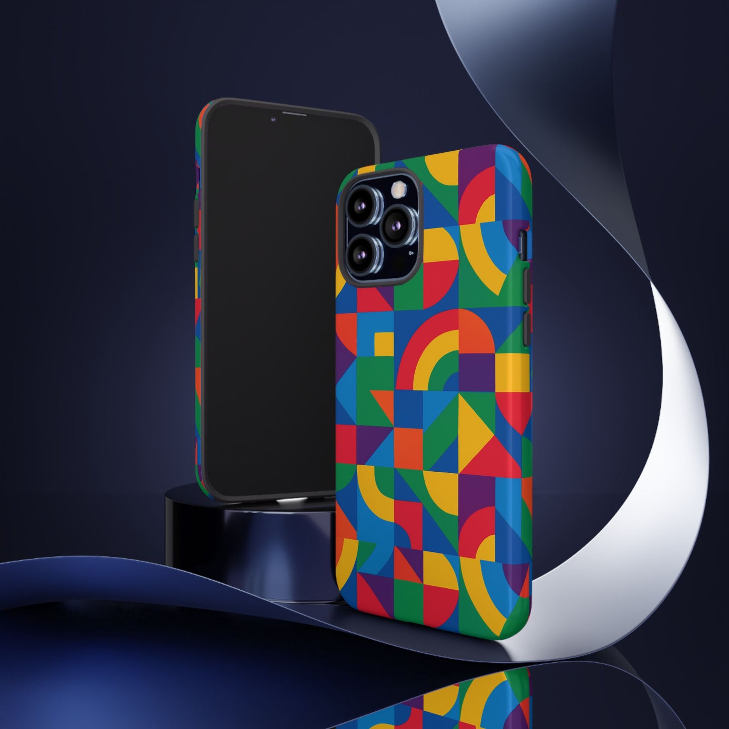 vibrant 3d geometric phone case with bold design stylish protection accessory compatible with iphone 13, 14, 15 & 16 – all models including pro, pro max & plus