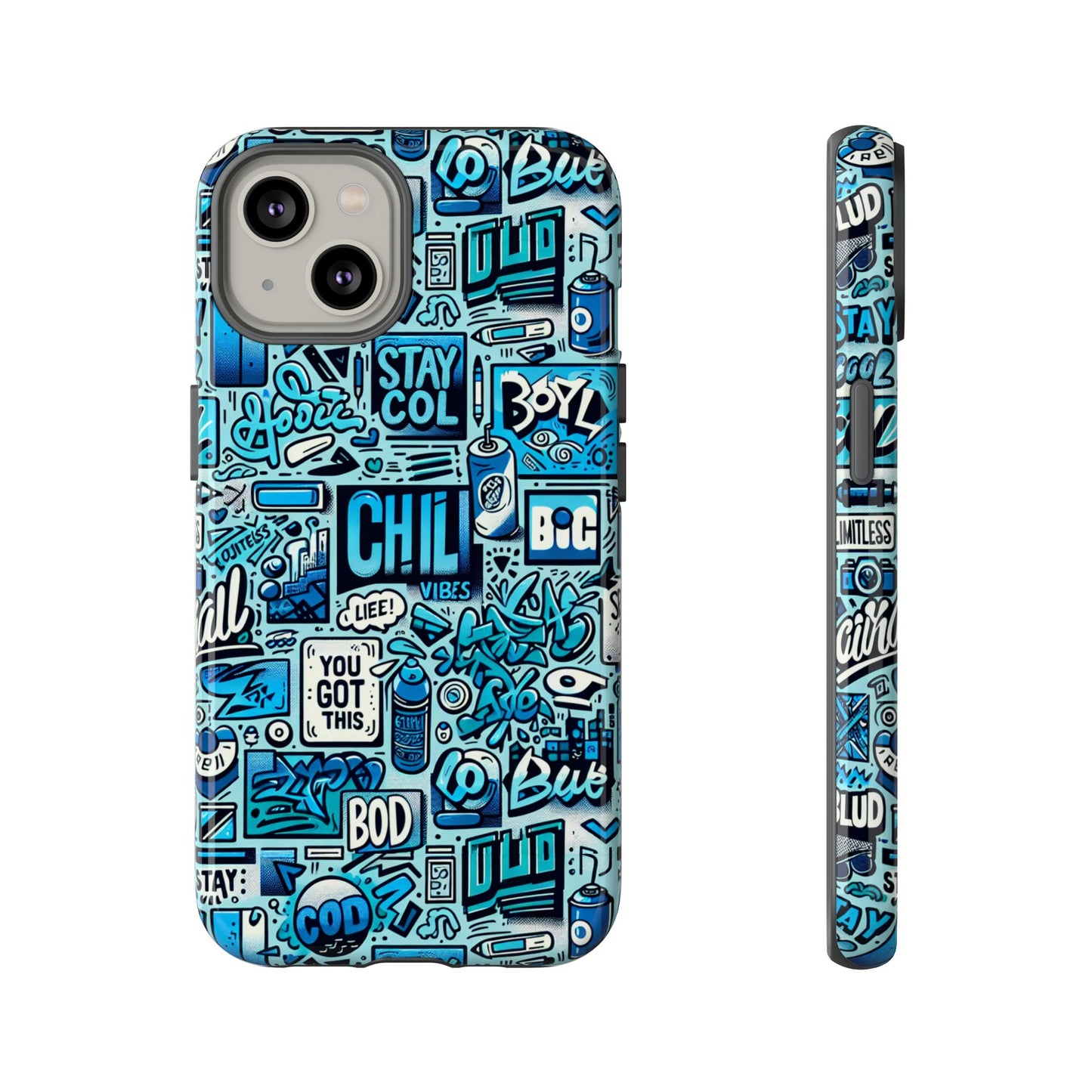 vibrant retro graffiti phone case in blue for men and women stylish protection accessory compatible with iphone 13, 14, 15 & 16 – all models including pro, pro max & plus