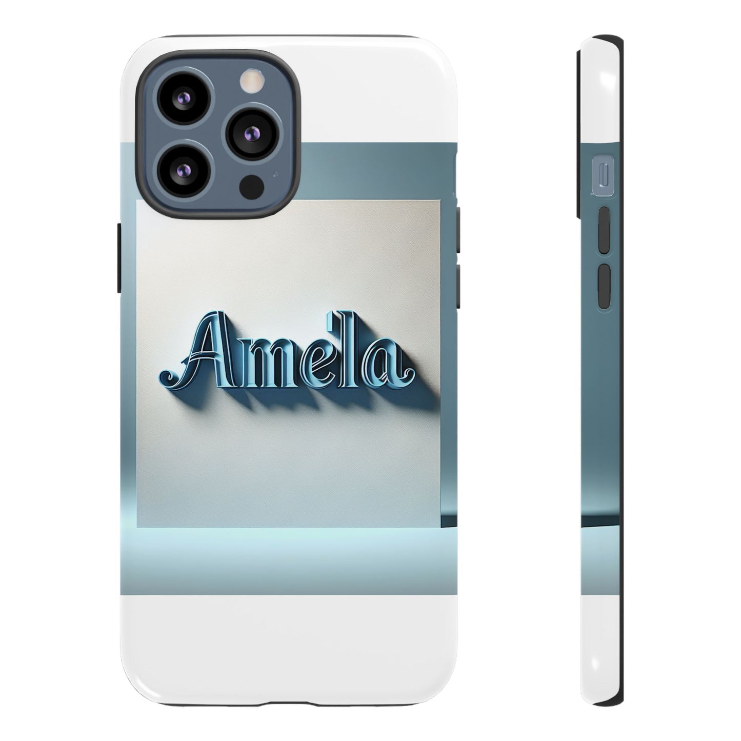 sleek 3d glossy phone case in blue with elegant name design fashion accessory for personal expression compatible with iphone 13, 14, 15 & 16 – all models including pro, pro max & plus