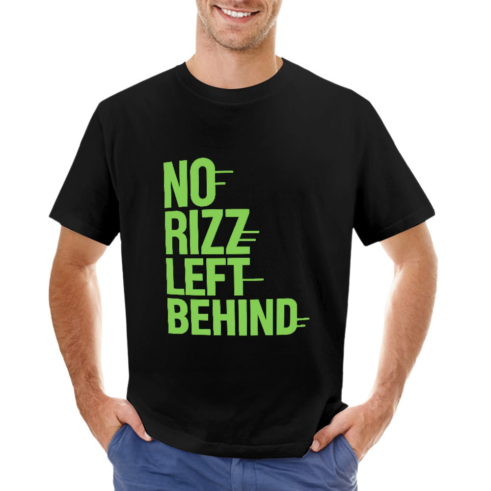 men's t-shirt 100% cotton no rizz left behind graphic tee for casual wear, comfortable fit, perfect for gym, outings, or lounging, bold statement piece in black