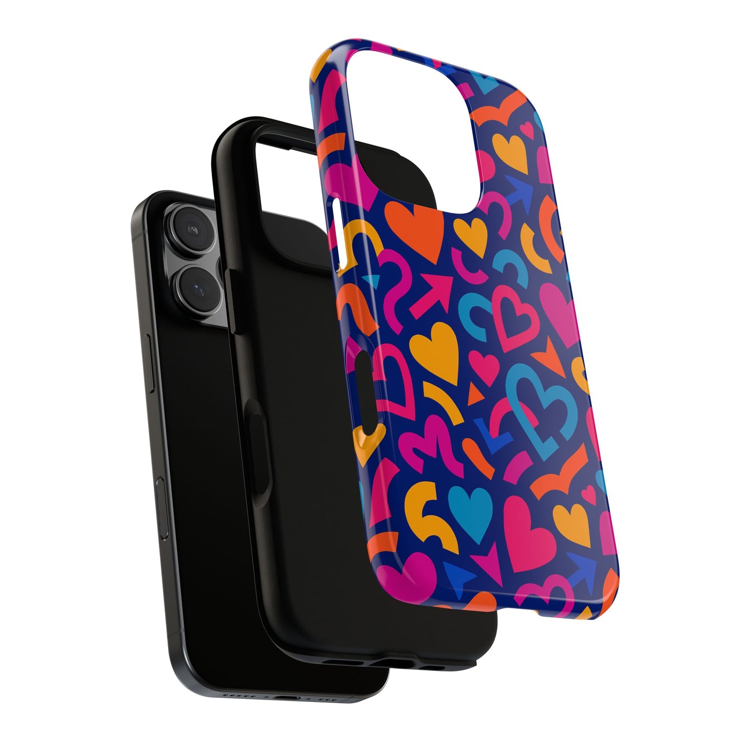 vibrant multicolour heart pattern protective phone case with 3d wrap design for stylish smartphone accessories compatible with iphone 13, 14, 15 & 16 – all models including pro, pro max & plus