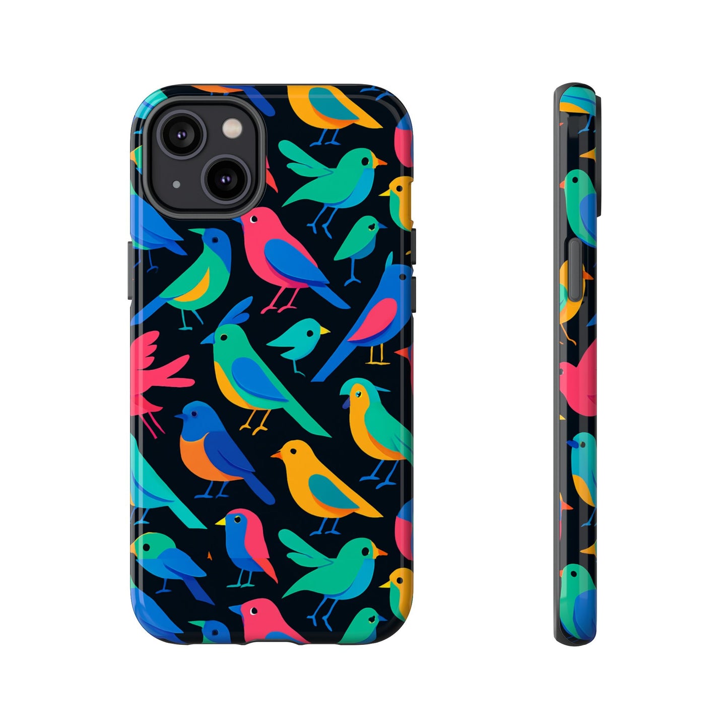 vibrant multicolour 3d bird print protective phone case for smart devices – unique accessory for trendsetters compatible with iphone 13, 14, 15 & 16 – all models including pro, pro max & plus