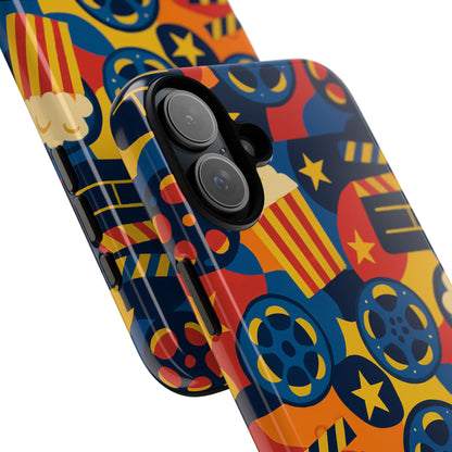 Vibrant Movie-Themed Protective Phone Case with Colourful Film Reel and Popcorn Design for Stylish Protection Compatible with iPhone 13, 14, 15 & 16 – All Models Including Pro, Pro Max & Plus