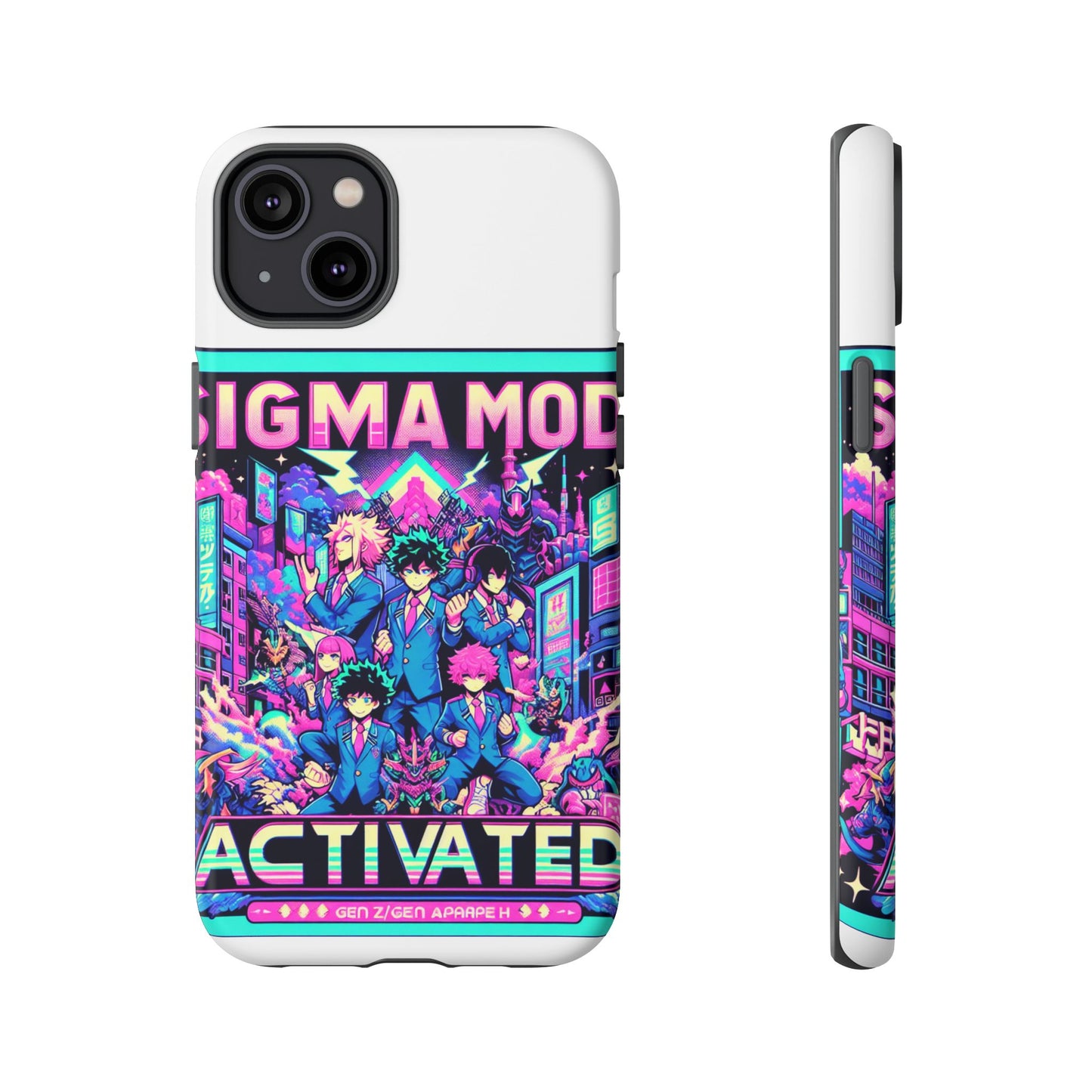 sigma mode activated vibrant protective phone case for anime and comic lovers, shock absorbing tpu silicone, 3d wrap design, uv protected, glossy or matte finish