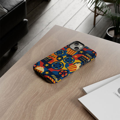 Vibrant Movie-Themed Protective Phone Case with Colourful Film Reel and Popcorn Design for Stylish Protection Compatible with iPhone 13, 14, 15 & 16 – All Models Including Pro, Pro Max & Plus