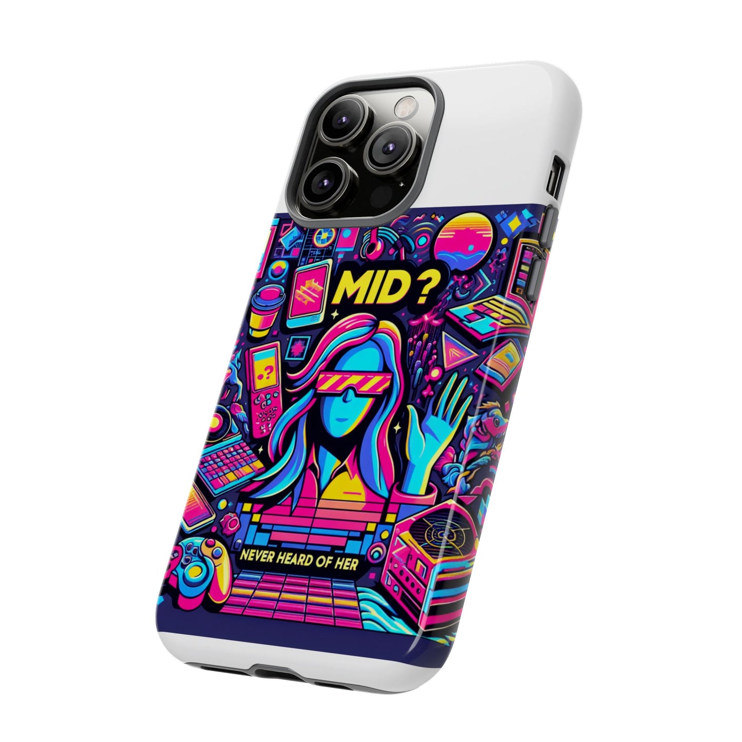 mid never heard of her 3d wrap protective phone case for fun retro style and shock absorption, ideal gift for tech enthusiasts and anime lovers