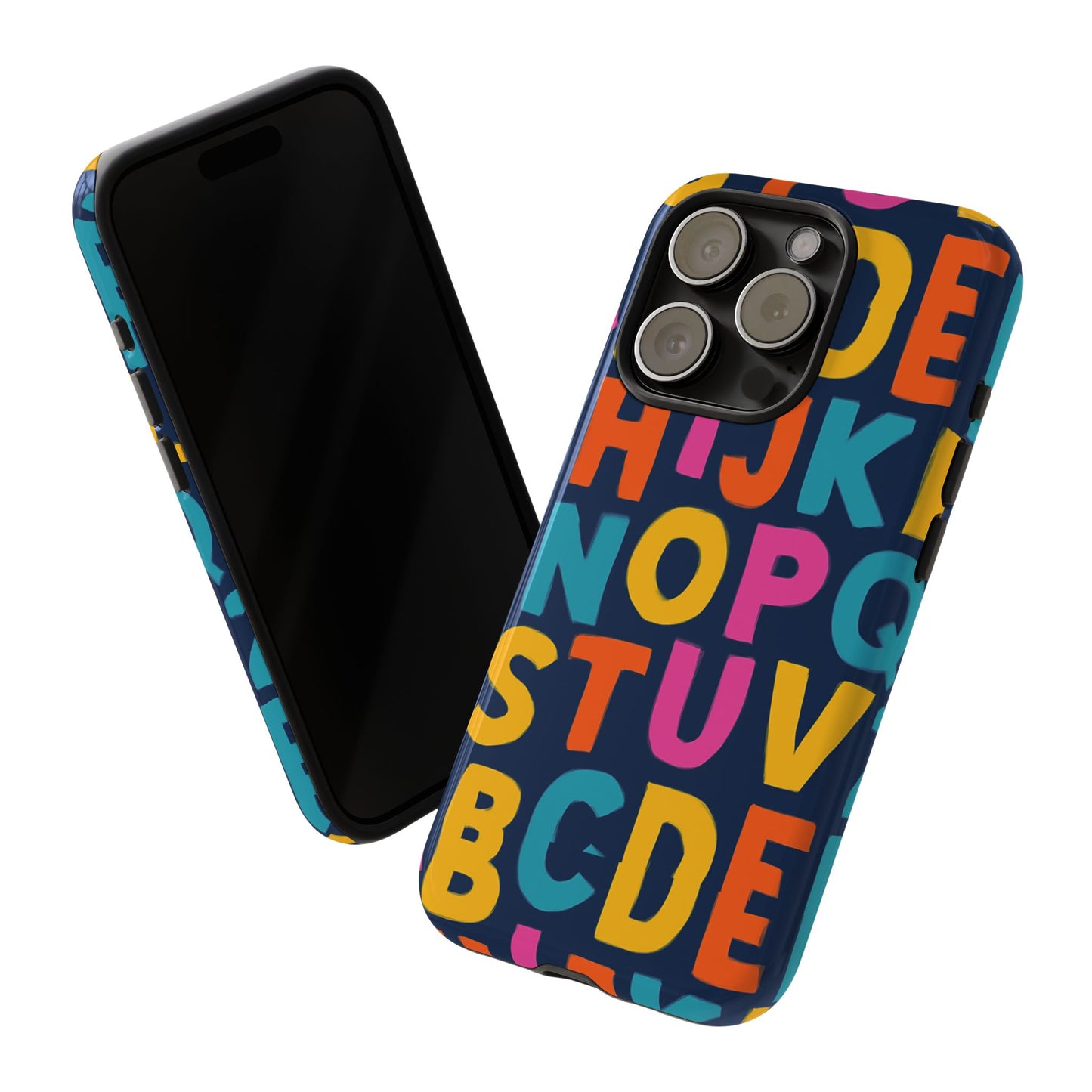 multicolour alphabet 3d wrap protective phone case for unique style and playful expression compatible with iphone 13, 14, 15 & 16 – all models including pro, pro max & plus