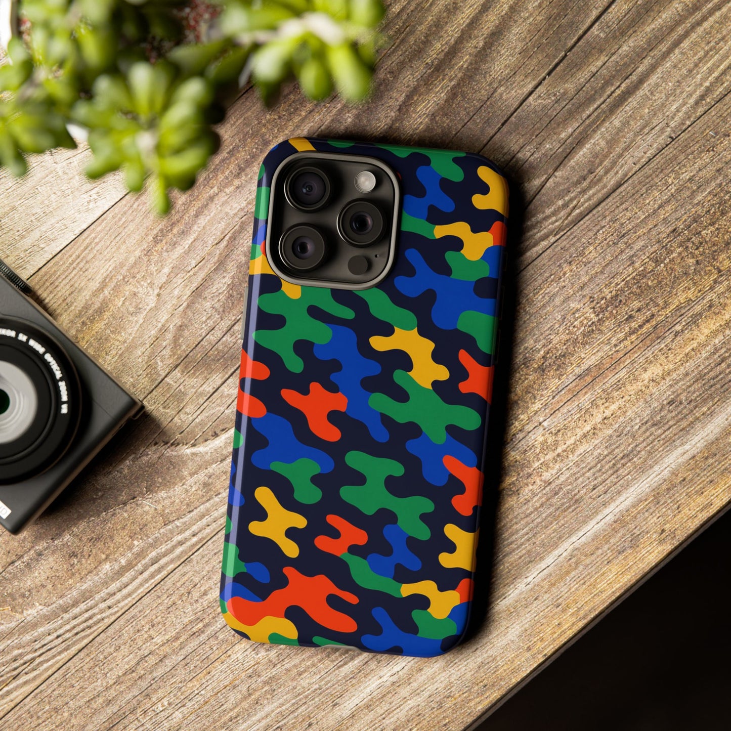 multicolour camouflage protective phone case with 3d wrap design for stylish smartphone protection compatible with iphone 13, 14, 15 & 16 – all models including pro, pro max & plus