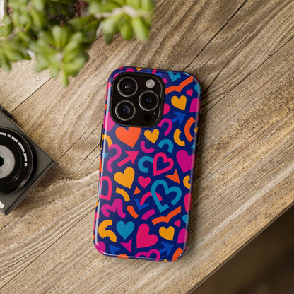 Vibrant Multicolour Heart Pattern Protective Phone Case with 3D Wrap Design for Stylish Smartphone Accessories Compatible with iPhone 13, 14, 15 & 16 – all models including Pro, Pro Max & Plus