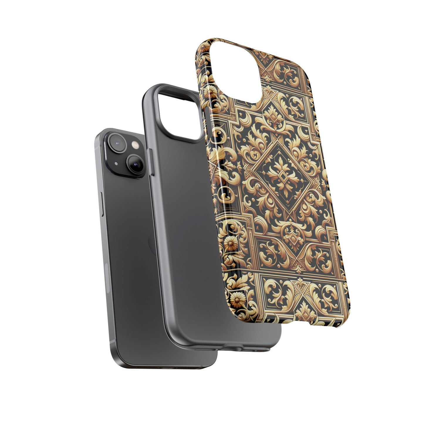 pattern image 3 vibrant shockproof phone case for anime and comic fans - ornate baroque gold design - compatible with iphone 13, 14, 15 & 16 – all models including pro, pro max & plus