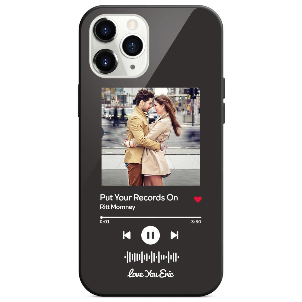 custom scannable music code glass iphone cases with picture for iphone series, slim lightweight design, anti-drop protection, easy clean, wireless charging compatible
