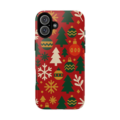 Vibrant Red 3D Wrap Protective Phone Case with Christmas Tree and Ornament Design for Stylish Protection Compatible with iPhone 13, 14, 15 & 16 – all models including Pro, Pro Max & Plus