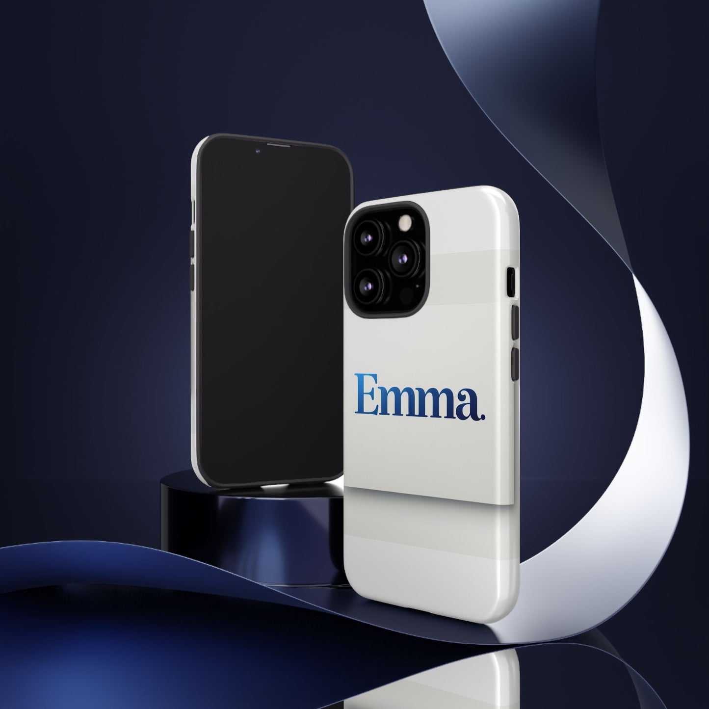 elegant personalised protective phone case in white with blue typography for stylish individuals compatible with iphone 13, 14, 15 & 16 – all models including pro, pro max & plus