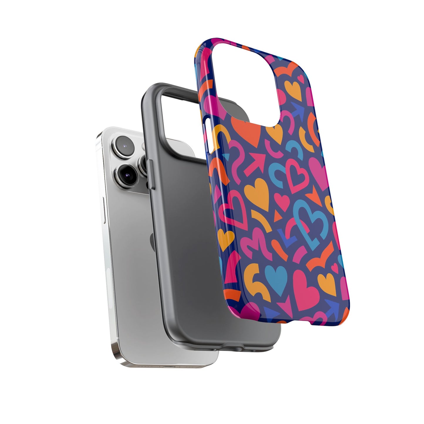 vibrant multicolour heart pattern protective phone case with 3d wrap design for stylish smartphone accessories compatible with iphone 13, 14, 15 & 16 – all models including pro, pro max & plus