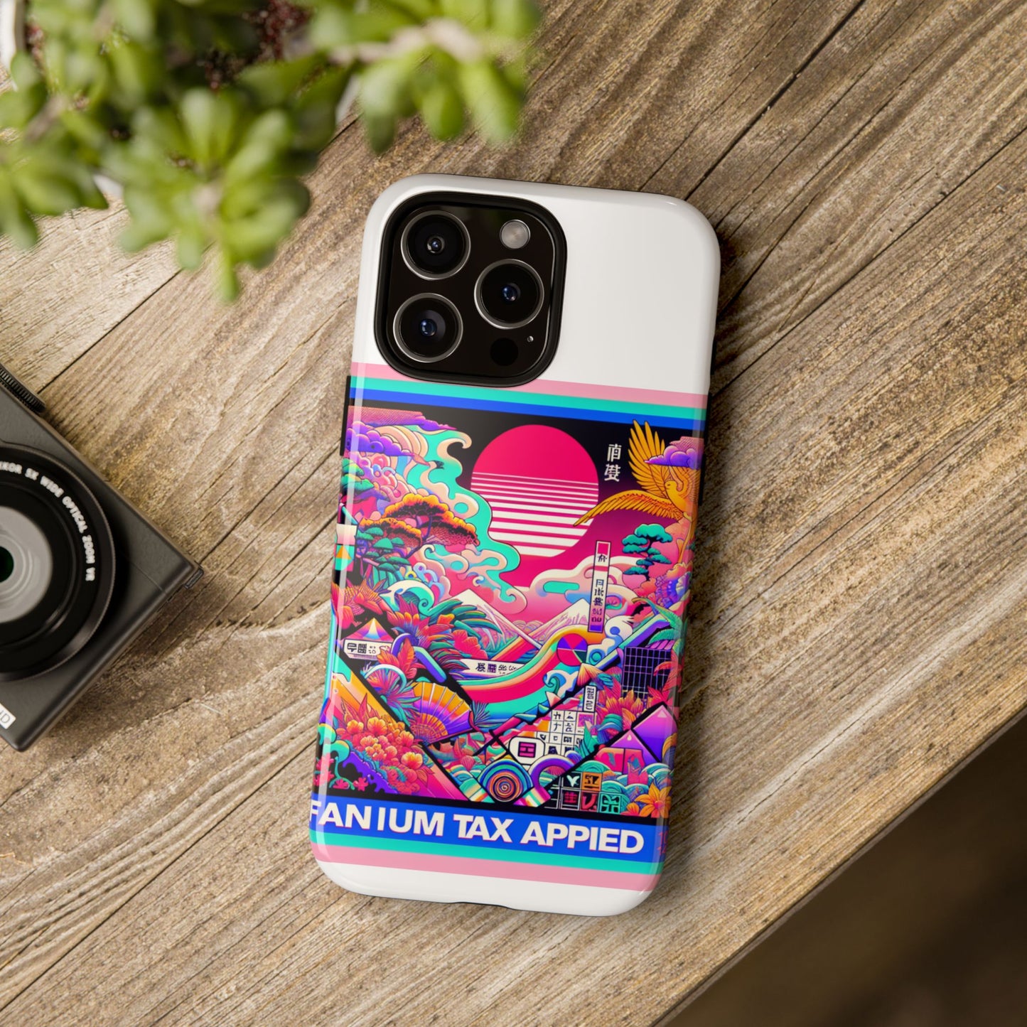 fanum tax applied protective phone case, 3d wrap design, durable silicone liner, uv protected, shock absorbing, fun anime and comic style, ideal gift for tech enthusiasts