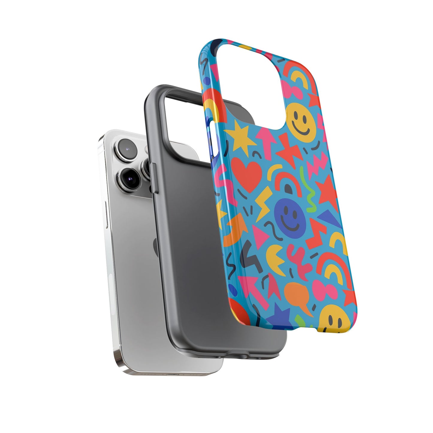 multicolour 3d wrap protective phone case for kids and teens with fun geometric design – stylish protection compatible with iphone 13, 14, 15 & 16 – all models including pro, pro max & plus