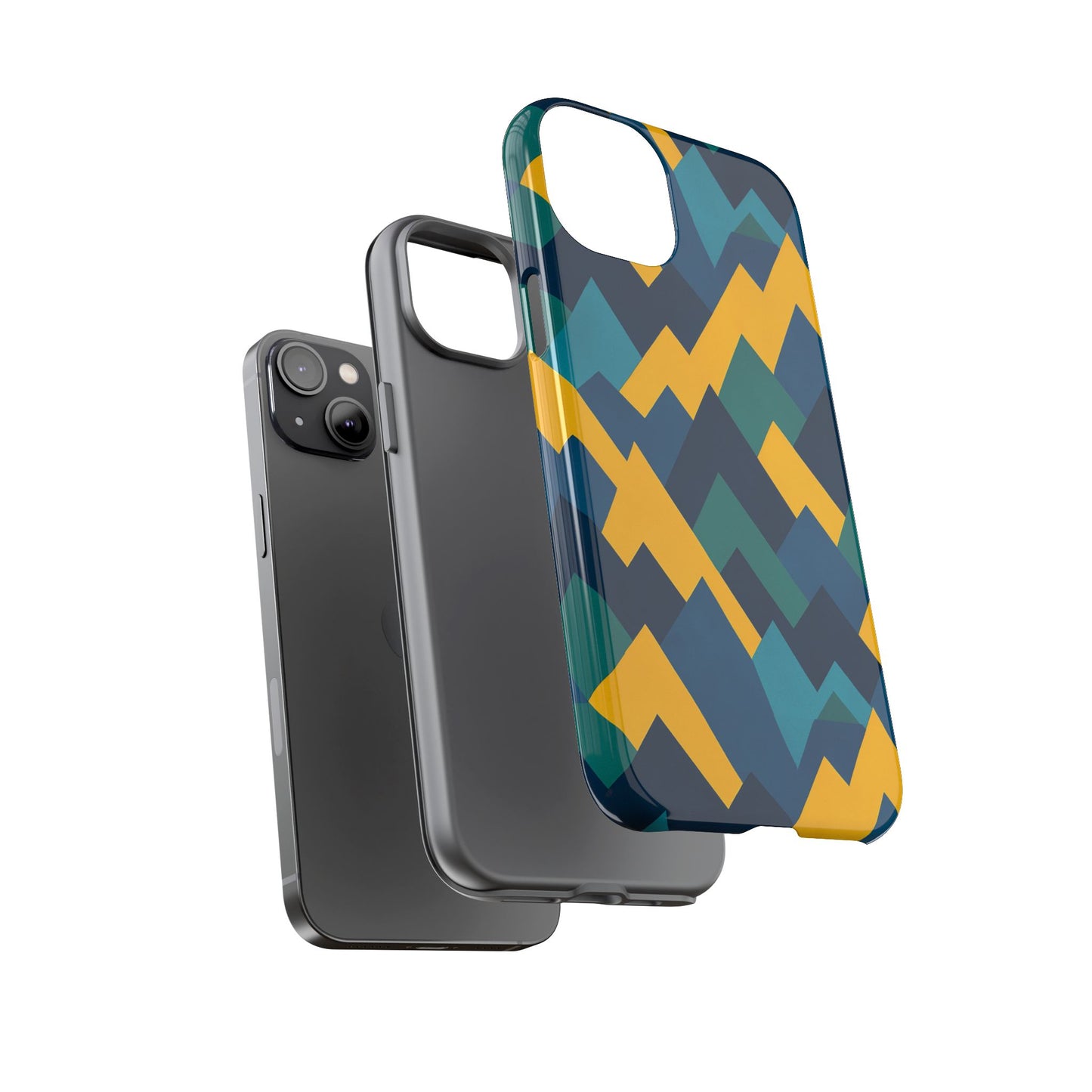vibrant geometric mountain design protective phone case for unique style and durable protection compatible with iphone 13, 14, 15 & 16 – all models including pro, pro max & plus