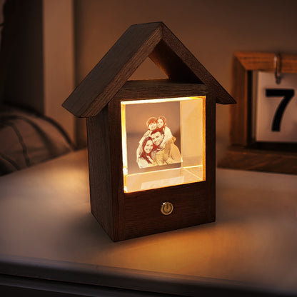 Custom 3D Crystal Photo Lamp Wooden House Night Light - Unique Touch Switch Design, Perfect Gift for Home Decor and Personalised Memories