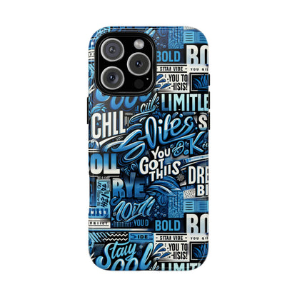 Vibrant Protective Phone Case with Playful Typography Design in Blue – Stylish Self-Expression Accessory Compatible with iPhone 13, 14, 15 & 16 – all models including Pro, Pro Max & Plus