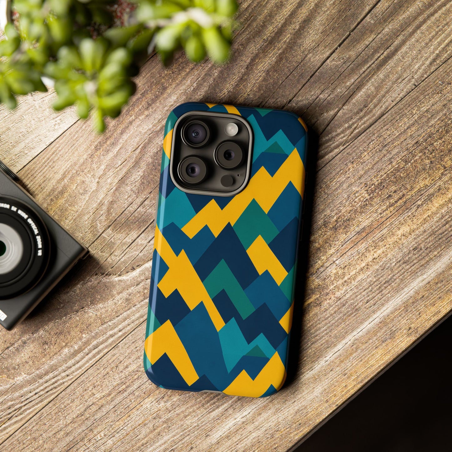 vibrant geometric mountain design protective phone case for unique style and durable protection compatible with iphone 13, 14, 15 & 16 – all models including pro, pro max & plus