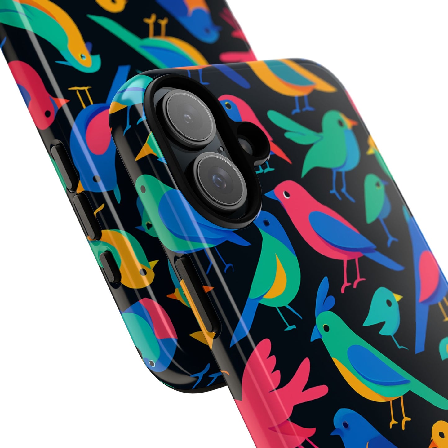 vibrant multicolour 3d bird print protective phone case for smart devices – unique accessory for trendsetters compatible with iphone 13, 14, 15 & 16 – all models including pro, pro max & plus