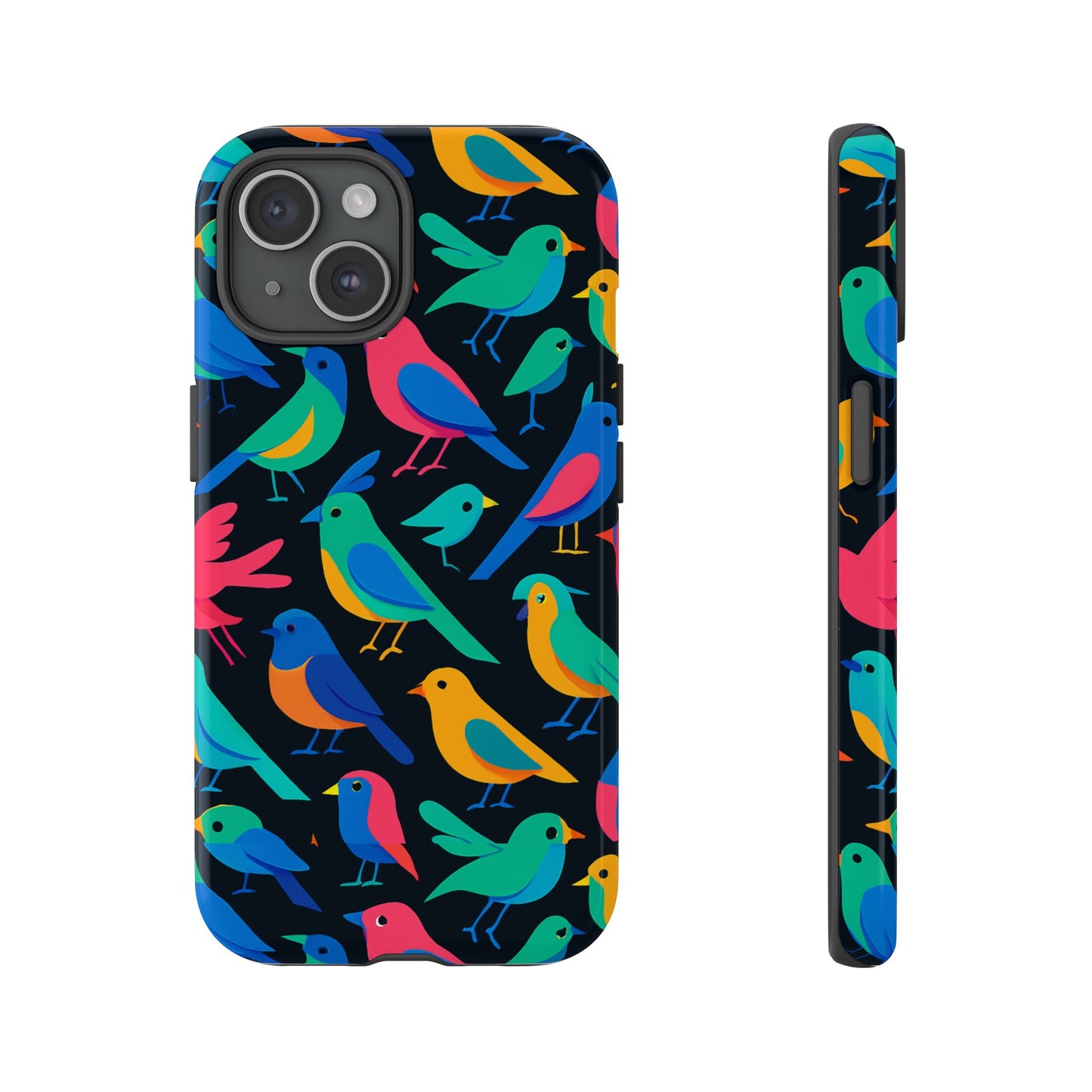 vibrant multicolour 3d bird print protective phone case for smart devices – unique accessory for trendsetters compatible with iphone 13, 14, 15 & 16 – all models including pro, pro max & plus