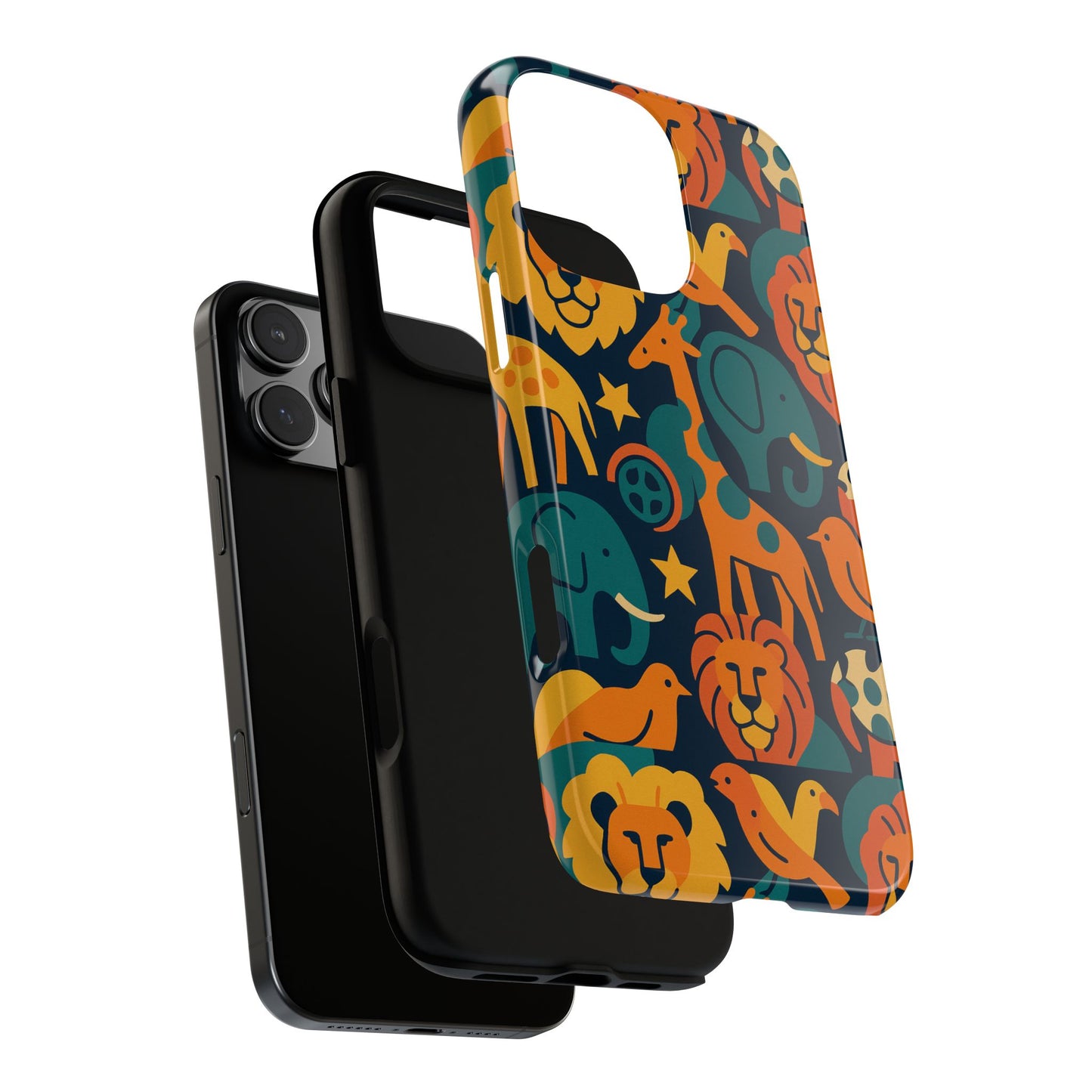 vibrant animal print protective phone case in multicolour – playful design for stylish protection – compatible with iphone 13, 14, 15 & 16 – all models including pro, pro max & plus