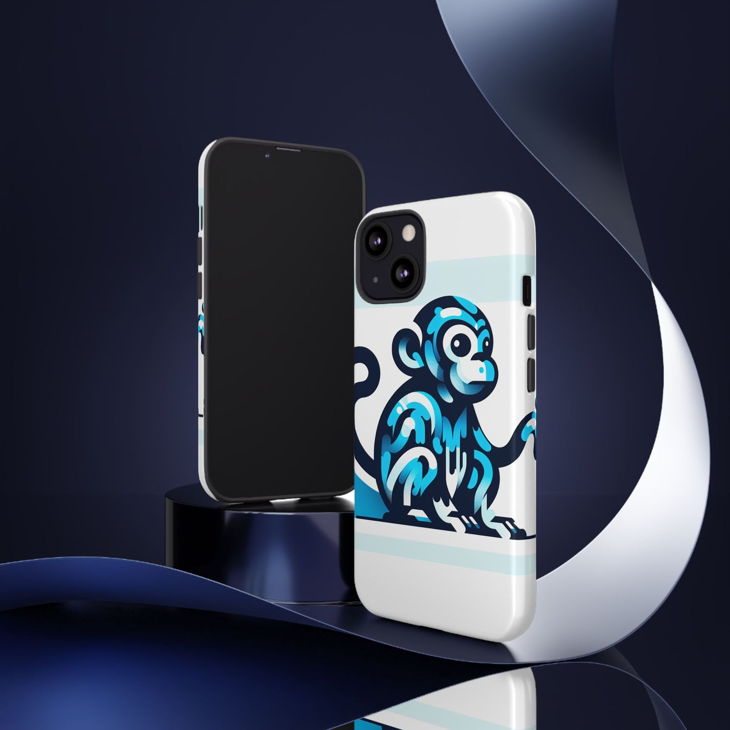 vibrant 3d monkey-inspired phone case for stylish protection in blue – unisex design compatible with iphone 13, 14, 15 & 16 – all models including pro, pro max & plus