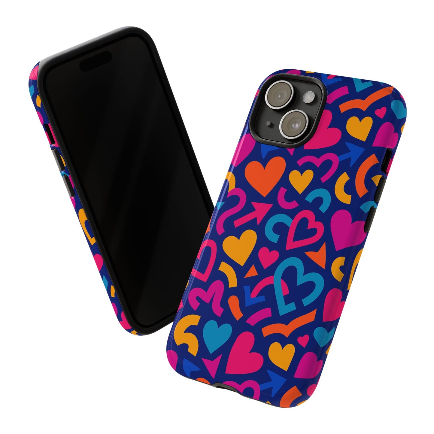 vibrant multicolour heart pattern protective phone case with 3d wrap design for stylish smartphone accessories compatible with iphone 13, 14, 15 & 16 – all models including pro, pro max & plus