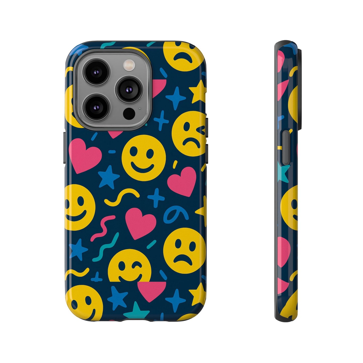 vibrant multicolour emoji phone case with 3d wrap design for playful protection compatible with iphone 13, 14, 15 & 16 – all models including pro, pro max & plus