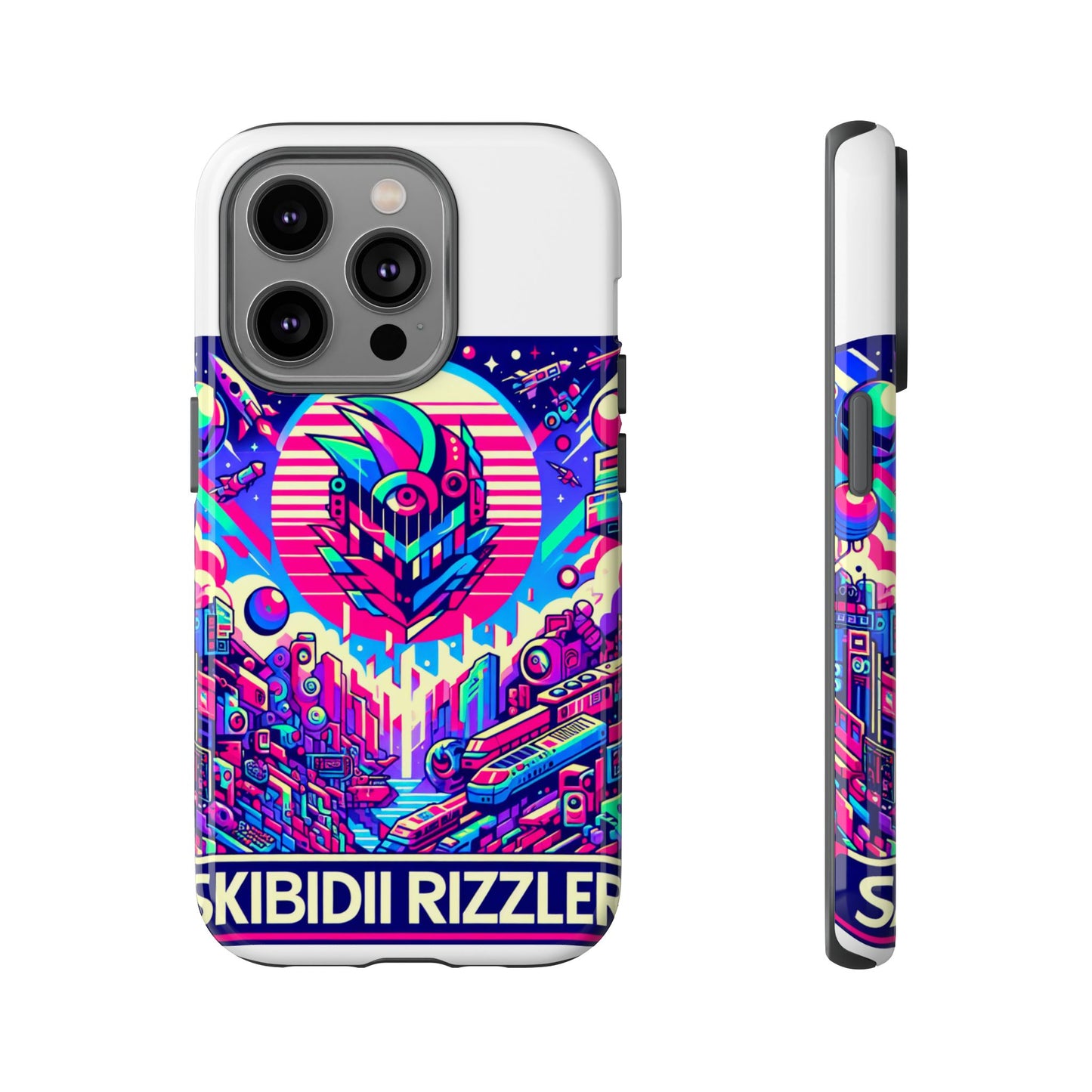 skibidi rizzler protective phone case with 3d wrap design, shock absorbing tpu silicone, uv protected, ideal gift for anime and comic culture fans