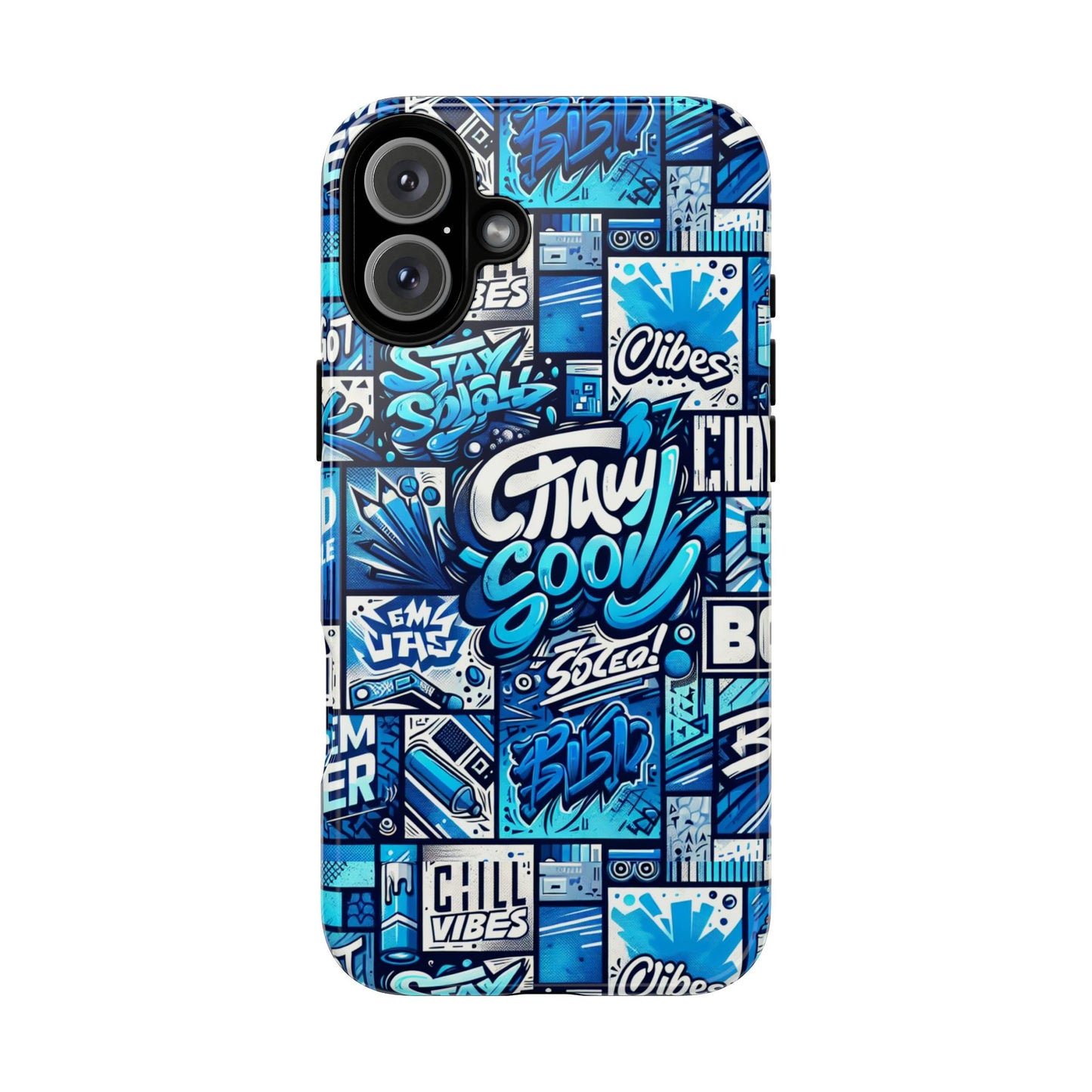 vibrant 3d graphic phone case in blue with playful design for stylish protection compatible with iphone 13, 14, 15 & 16 – all models including pro, pro max & plus