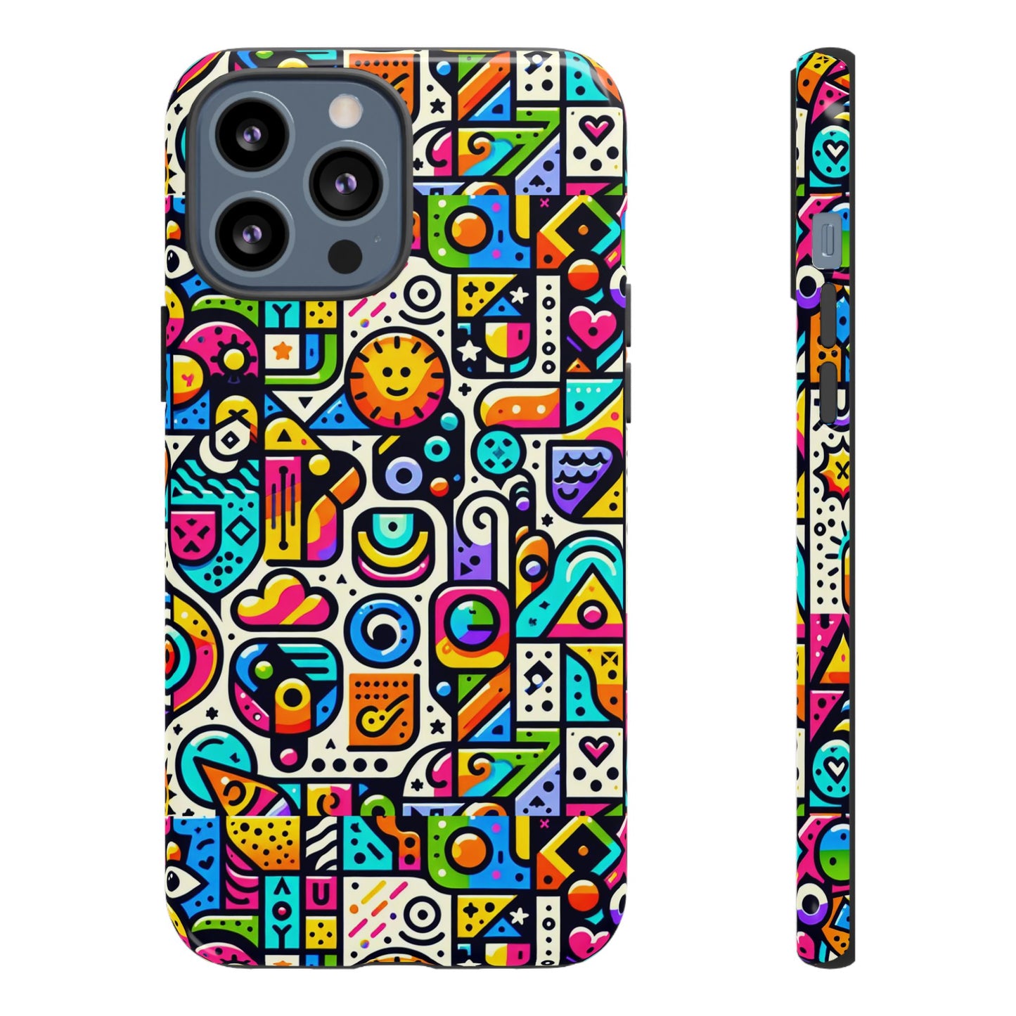pattern image 9 vibrant shockproof phone case for anime and comic fans with bold geometric design, durable finish, and impact protection compatibility with iphone 13, 14, 15 & 16 – all models including pro, pro max & plus
