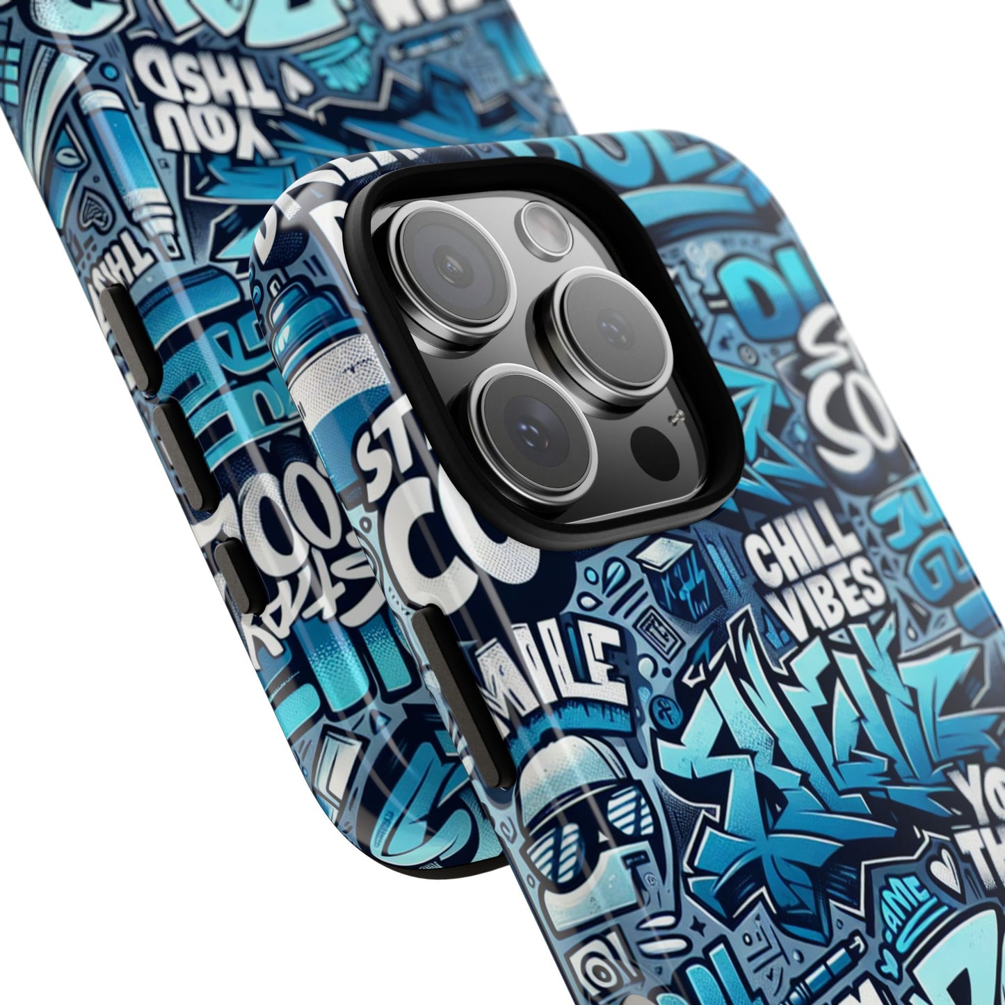 protective phone case with 3d blue graffiti design for stylish device protection and unique expression compatible with iphone 13, 14, 15 & 16 – all models including pro, pro max & plus